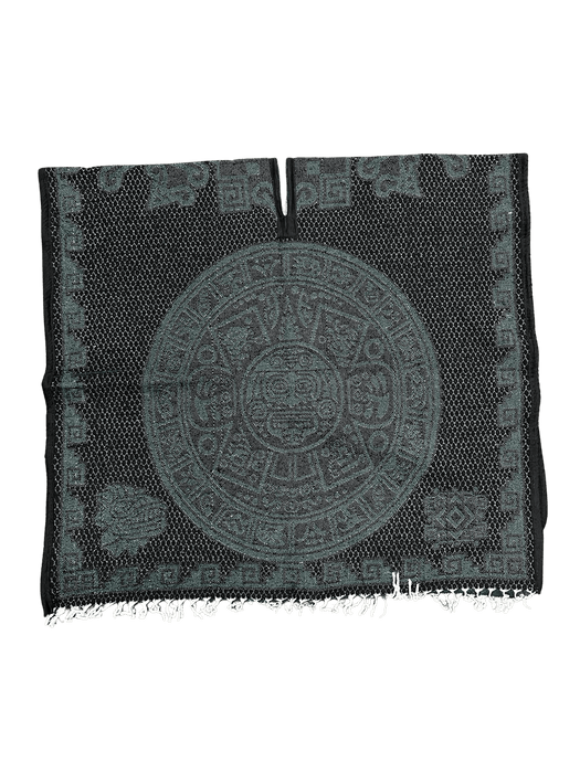 Black with Green Aztec Calendar with Warrior Poncho/Gaban