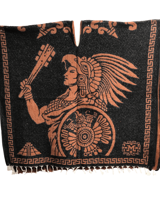 Orange and Black Aztec Poncho/Gaban