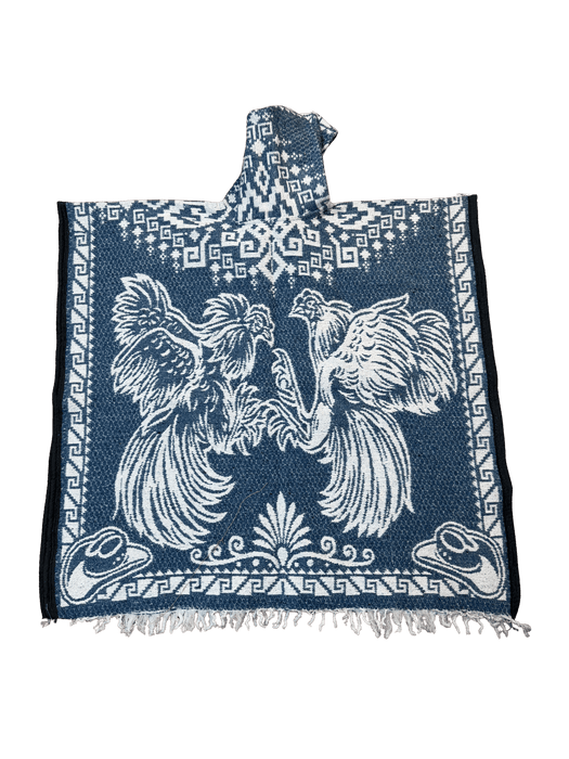 Light Blue and White Roosters Fighting Poncho/Gaban with Hoodie / Gorro