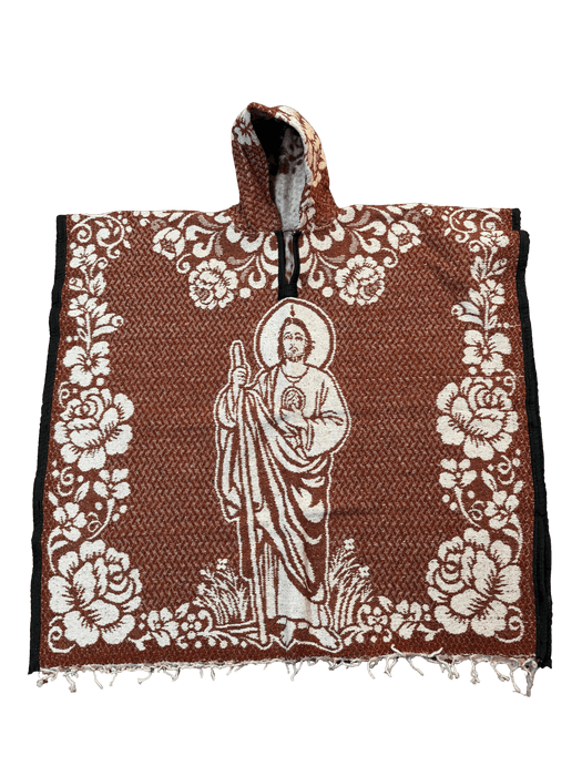 Maroon and White San Judas Tadeo Poncho/Gaban with Hoodie / Gorro