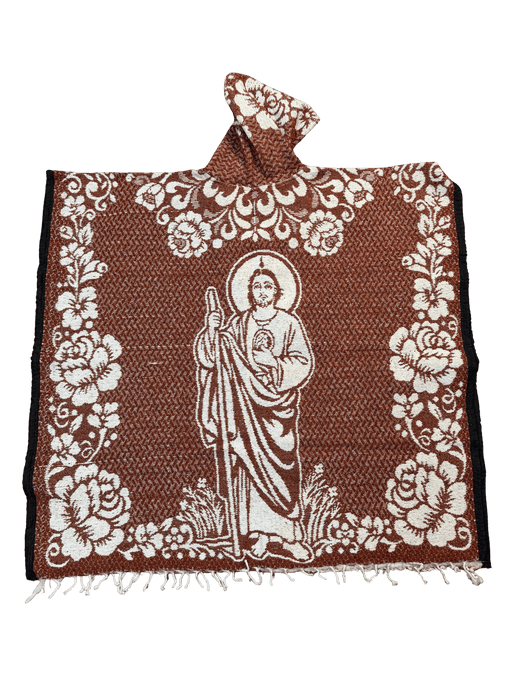 Maroon and White San Judas Tadeo Poncho/Gaban with Hoodie / Gorro