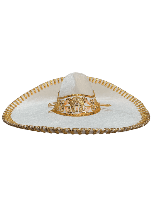 Sombrero Charro Mariachi Solid with Horseshoe Design Off-White with Gold