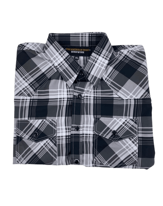 Kids Black, Grey, And White Flannel Western Button Down Shirt
