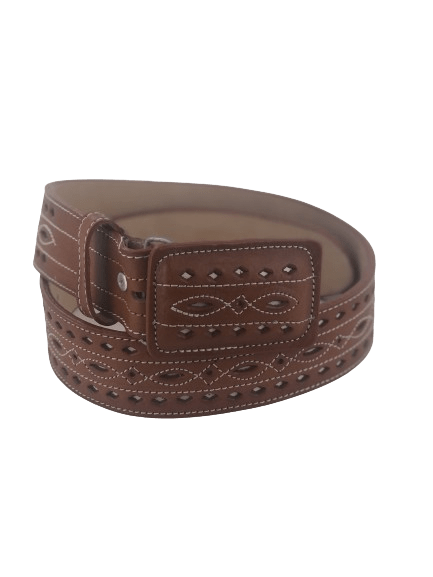 Chedron Diamonds Design Chiseled Charro Leather Belt
