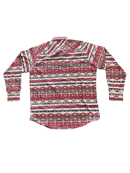 Light Red with Navajo Type Design Western Button Down Shirt