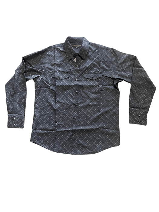 Black with Lightly Printed Bulls Western Button Down Shirt