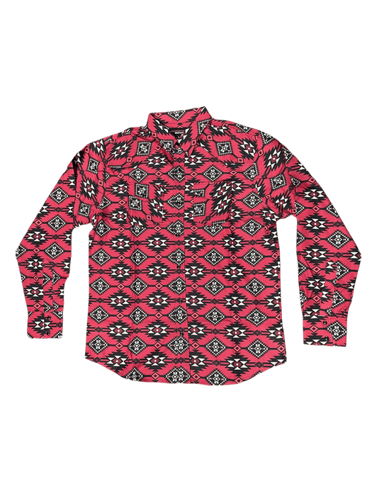 Dark Red Navajo Western Button Down Shirt