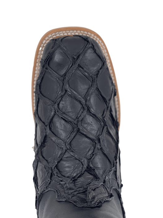 Black Square Toe Pirarucu Leather Boot