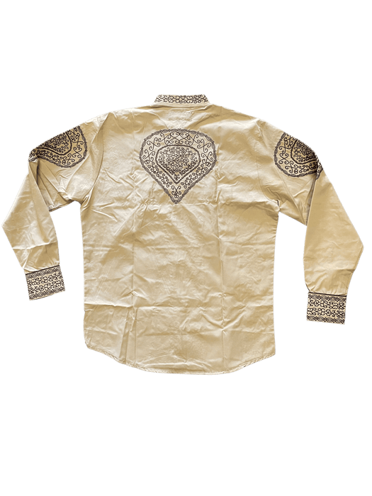 Khaki with Brown Embroidered Intricate Design Charro Shirt