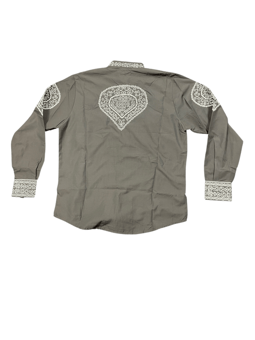 Brown with Beige Embroidered Intricate Design Charro Shirt