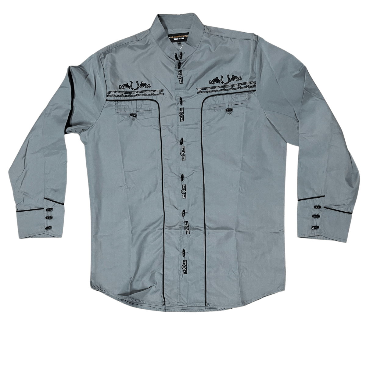 mexican cowboy dress shirts Men's Mexican Western Charro Shirt Leather Buttons Black / 2XL (44)