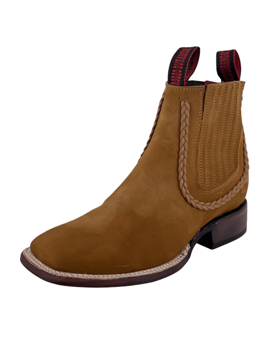 Women's Solid Miel Nobuck with Trenza Square Toe Leather Sole Botin Rodeo