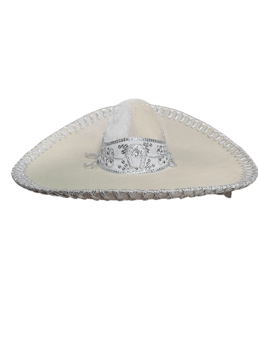 Sombrero Charro Mariachi Solid with Horse Shoe Design Off-White with Silver
