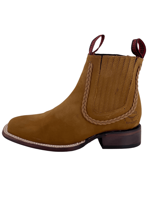 Women's Solid Miel Nobuck with Trenza Square Toe Leather Sole Botin Rodeo
