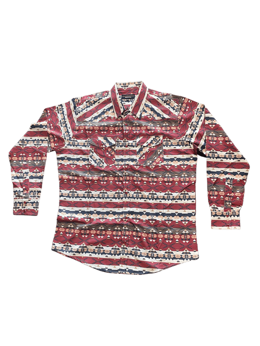 Light Red with Navajo Type Design Western Button Down Shirt