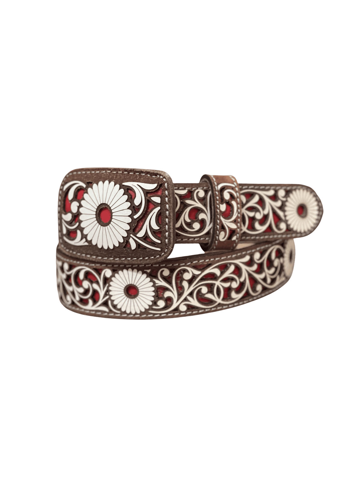 Women's Brown with Red and White Sunflower Embroidery Chiseled