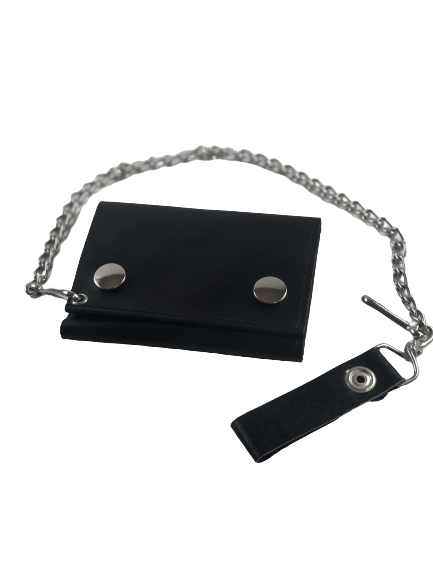 Black with Chain Triple Fold Leather Wallet — Rodeo Durango Brand Corp.