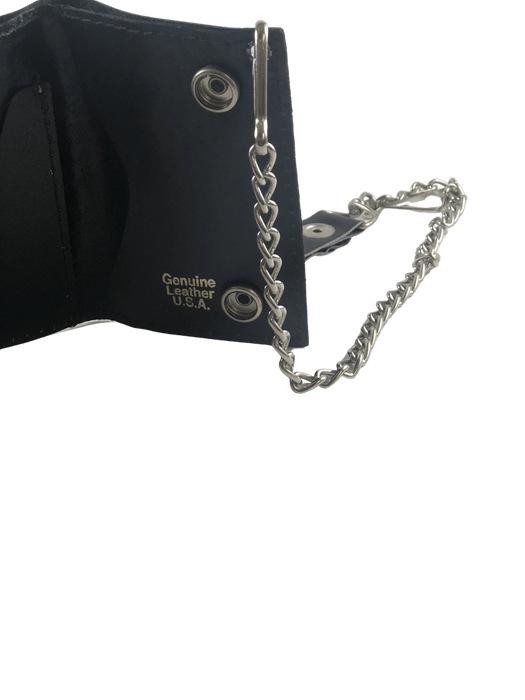 Black with Chain Triple Fold Leather Wallet