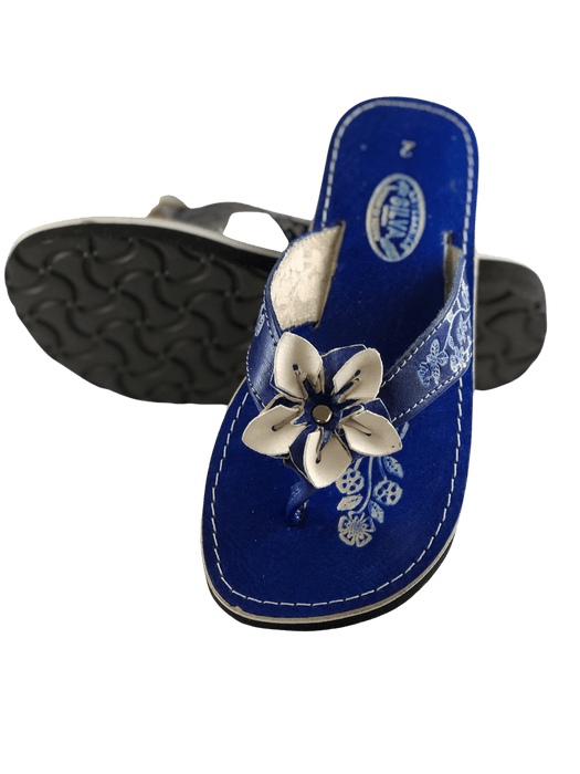 Leather Sandal - Blue Flower Embroidery