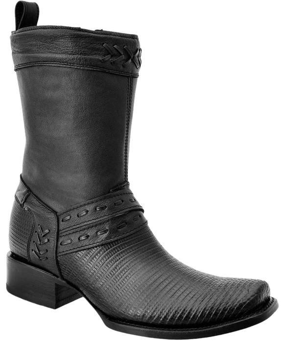Black Square Toe Lizard Leather Hudson Boot