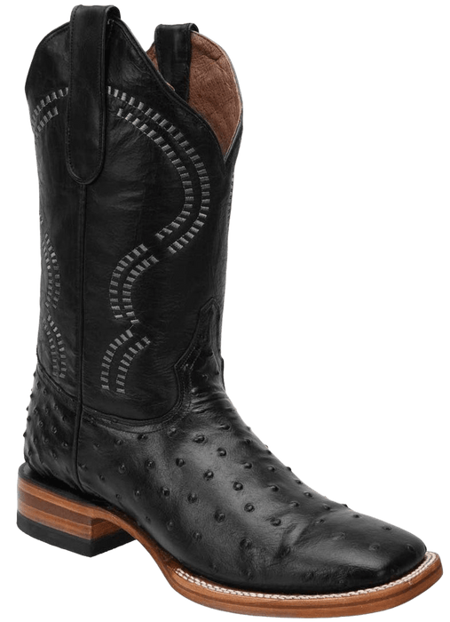 Black Square Toe Ostrich / Avestruz Print Leather Boot