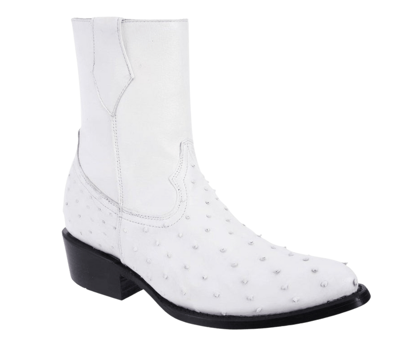 White Round Toe Ostrich Lowcut Boot