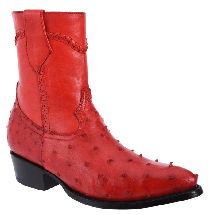 Red Round Toe Ostrich Lowcut Boot