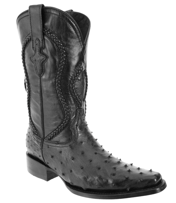 Black Wide Snip Toe Ostrich / Avestruz Leather Boot