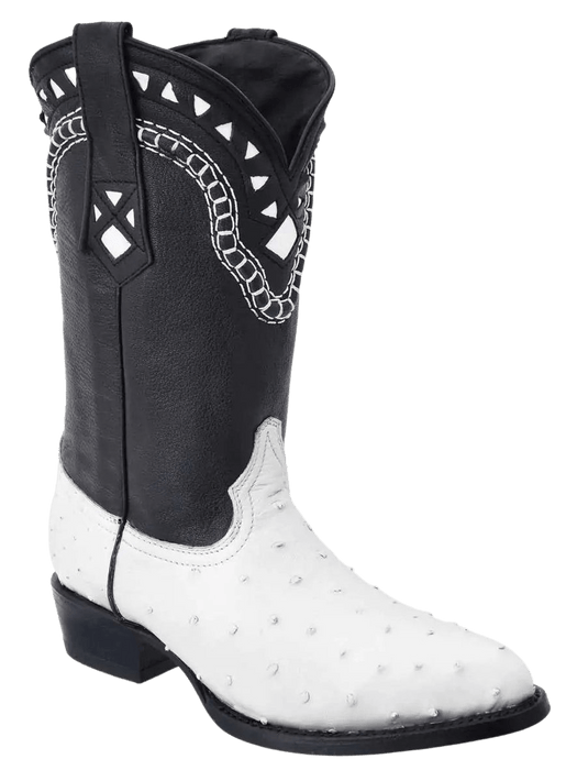 White Roper Round Toe Ostrich Leather Boot