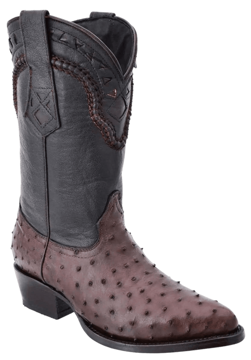 Brown Roper Round Toe Ostrich Leather Boot
