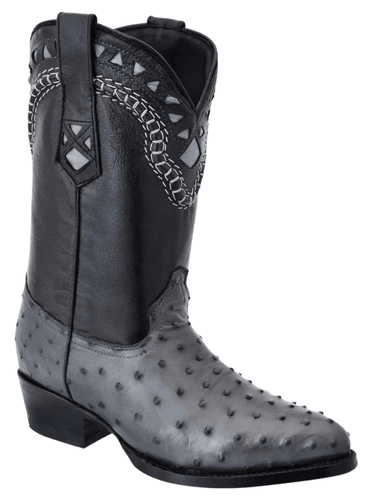 Grey Roper Round Toe Ostrich Leather Boot