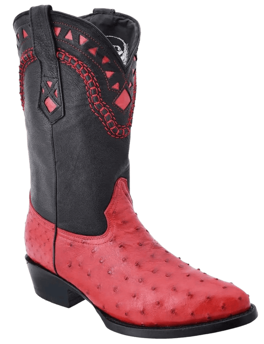 Red Roper Round Toe Ostrich Leather Boot