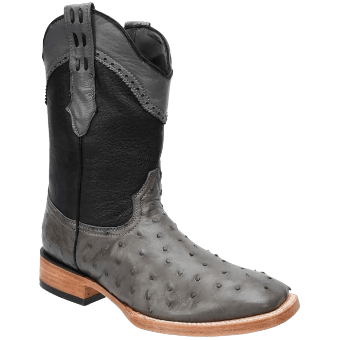 Grey Square Toe Ostrich Leather Boot