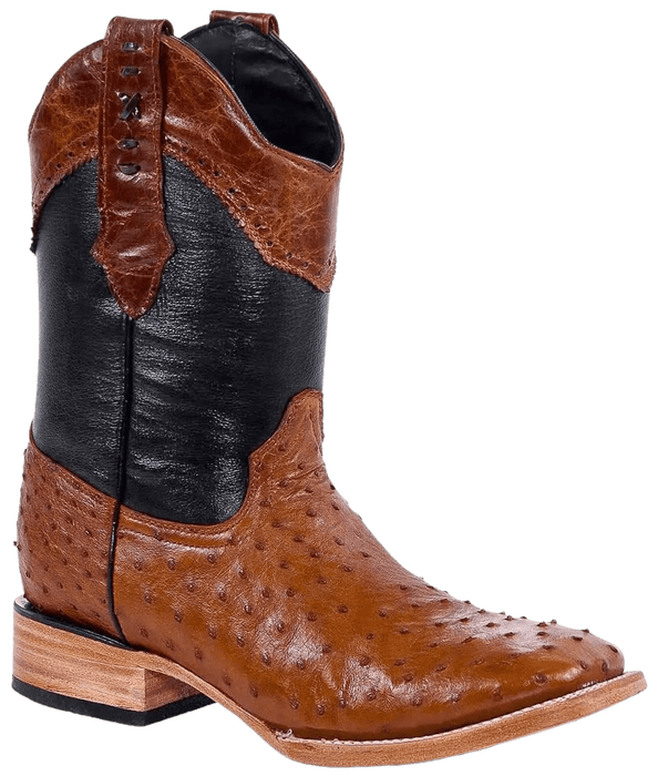 Cognac Square Toe Ostrich Leather Boot