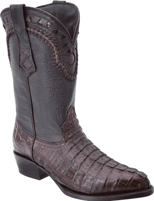 Brown Roper Round Toe Crocodile/Caiman Leather Boot