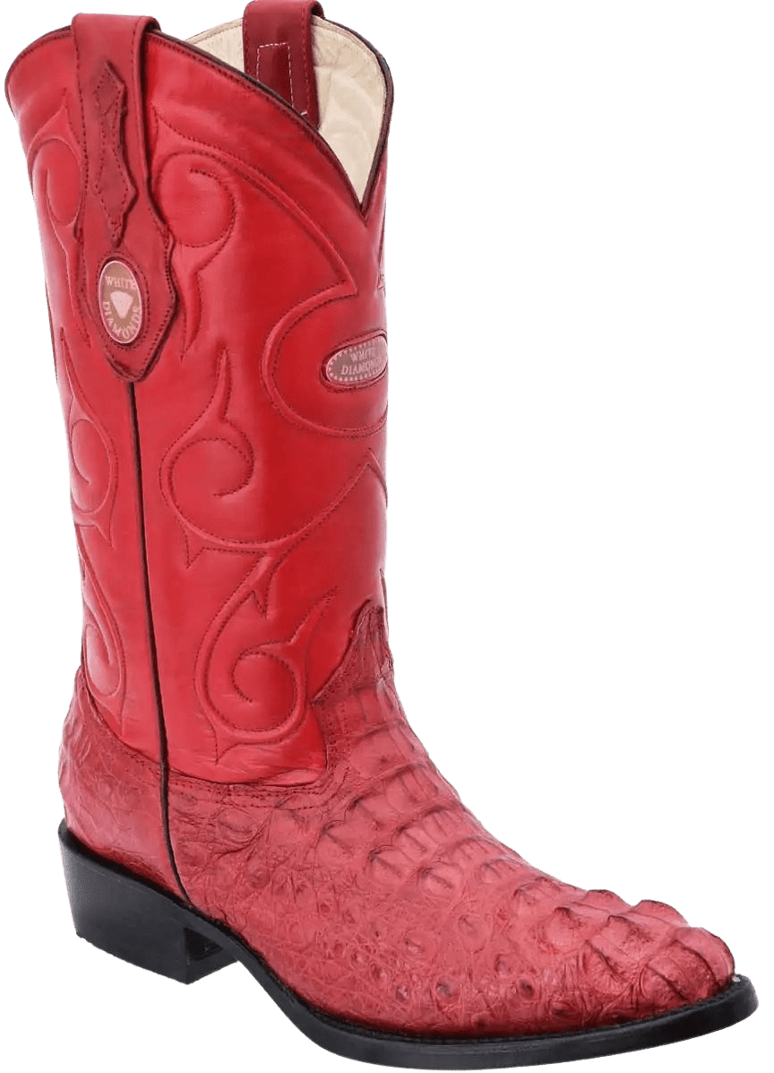 Red Traditional Roper Round Toe Crocodile/Caiman Leather Boot — Rodeo ...