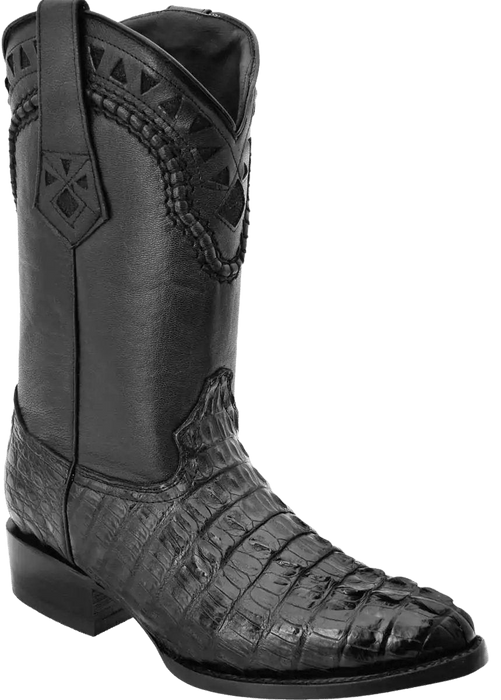 Black Roper Round Toe Crocodile/Caiman Leather Boot