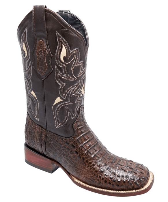 Brown Square Toe Caiman/Crocodile Leather Boot