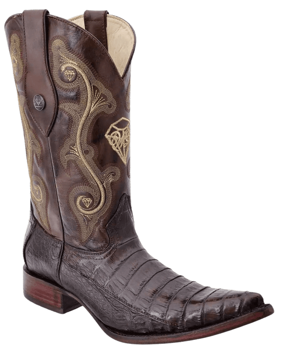 Brown Snip Toe Crocodile/Caiman Belly Leather Boot