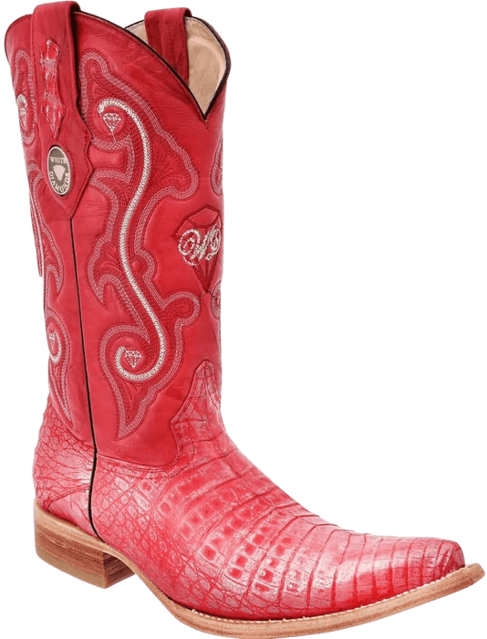 Red Snip Toe Crocodile/Caiman Belly Leather Boot