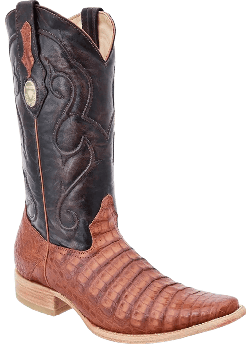 Cognac Wide Snip Toe Crocodile/Caiman Belly Leather Boot