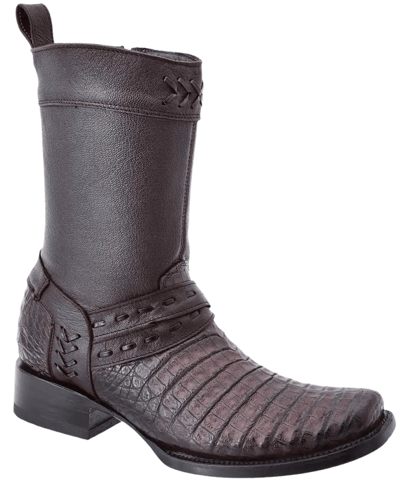 Brown Square Toe Caiman/Crocodile Belly Hudson Boot