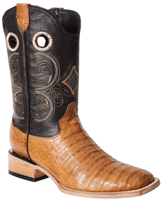 Honey Square Toe Caiman/Crocodile Belly Leather Boot