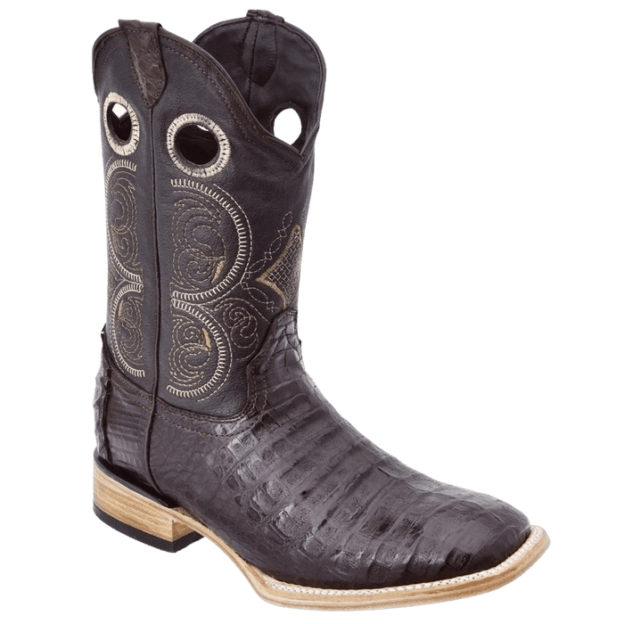 Brown Square Toe Caiman/Crocodile Belly Leather Boot