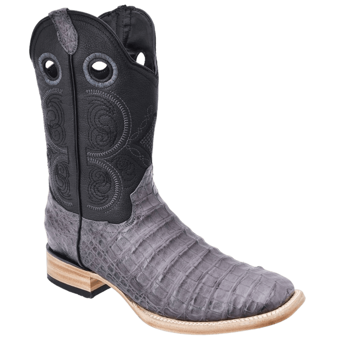 Grey Square Toe Caiman/Crocodile Belly Leather Boot