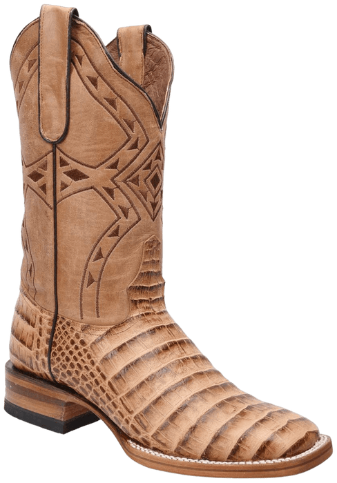 Orix Square Toe Crocodile / Caiman Print Leather Boot