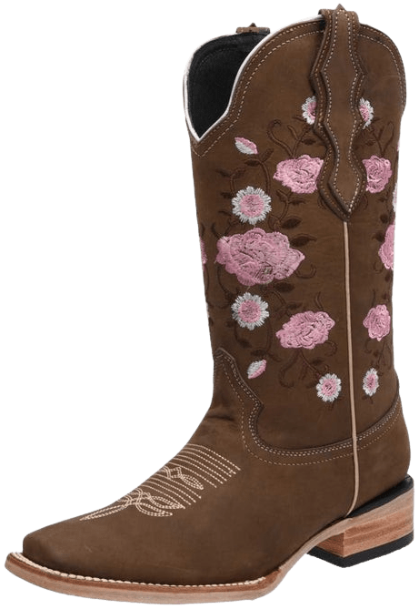 Women's Tobacco Nobuck Square Toe Lavender Flowers with Brown Stems Rodeo Boot
