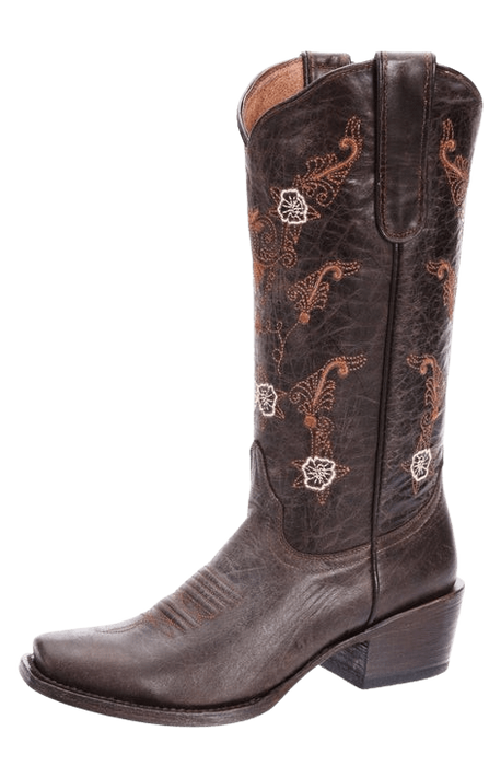 Women's Rugged Dark Brown with Bronze Stems Square Toe Rodeo Boot