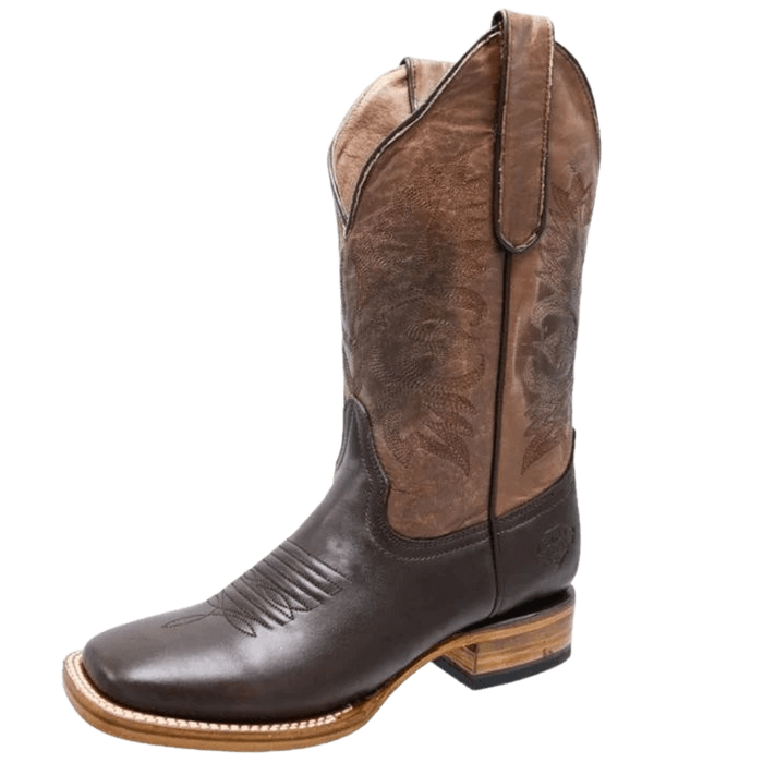 Women's Chocolate with Light Brown Leather Square Toe Rodeo Boot