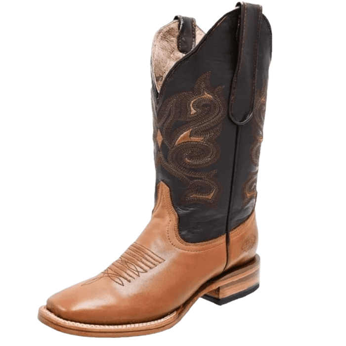 Women's Plain Gold with Dark Brown Leather Square Toe Rodeo Boot